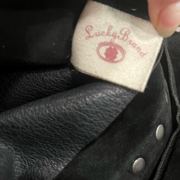 Lucky Brand Pebble Leather Studded Black Crossbody Bag Boho Hippie - Picture 9 of 16